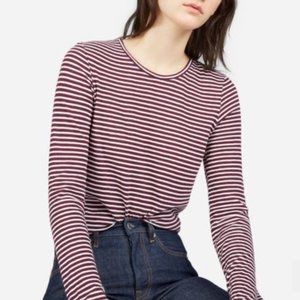 Everlane Maroon and White Long Sleeve Striped Tee Size XS